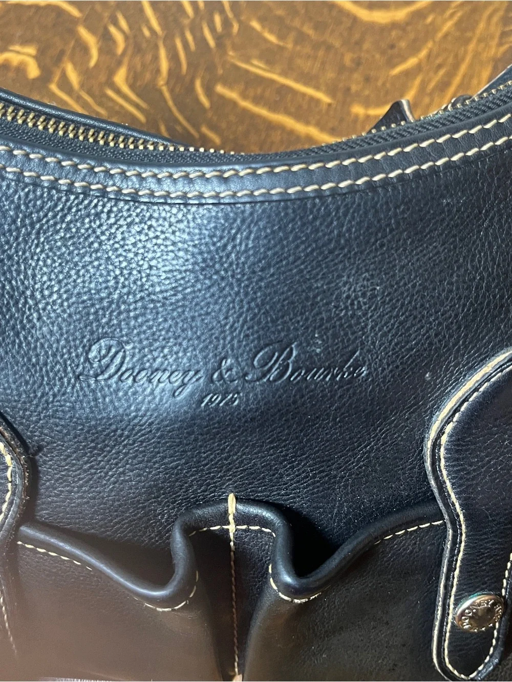 Dooney & Bourke Black Leather Hobo Shoulder Bag with Contrast Stitching